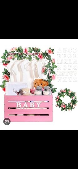 New wood box crate color pink (letters not included)