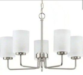 Progess Lighting Merry 5-Light Brushed Nickel Etched Glass Transitional Chandelier Light