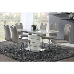 Dining set 7 pc 3 tone Finish, White , Grey and Taupe , High Gloss finish, New Especial price 