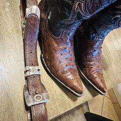 ORIGINAL OSTRICH BOOTS WITH BELT SIZE 9-91/2 PERFECT CONDITION BOTAS DE AVESTRUZ ORIGINAL CON CINTO PERFECTO CONDICIÓN 