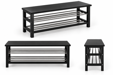 Laminate & Metal Entryway Shoe Storage Bench - Black & Silver