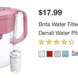 Brita Water Filter 6-Cup Denali Water Pitcher Dispenser with Standard Water Filter Cherry Blossom Pink