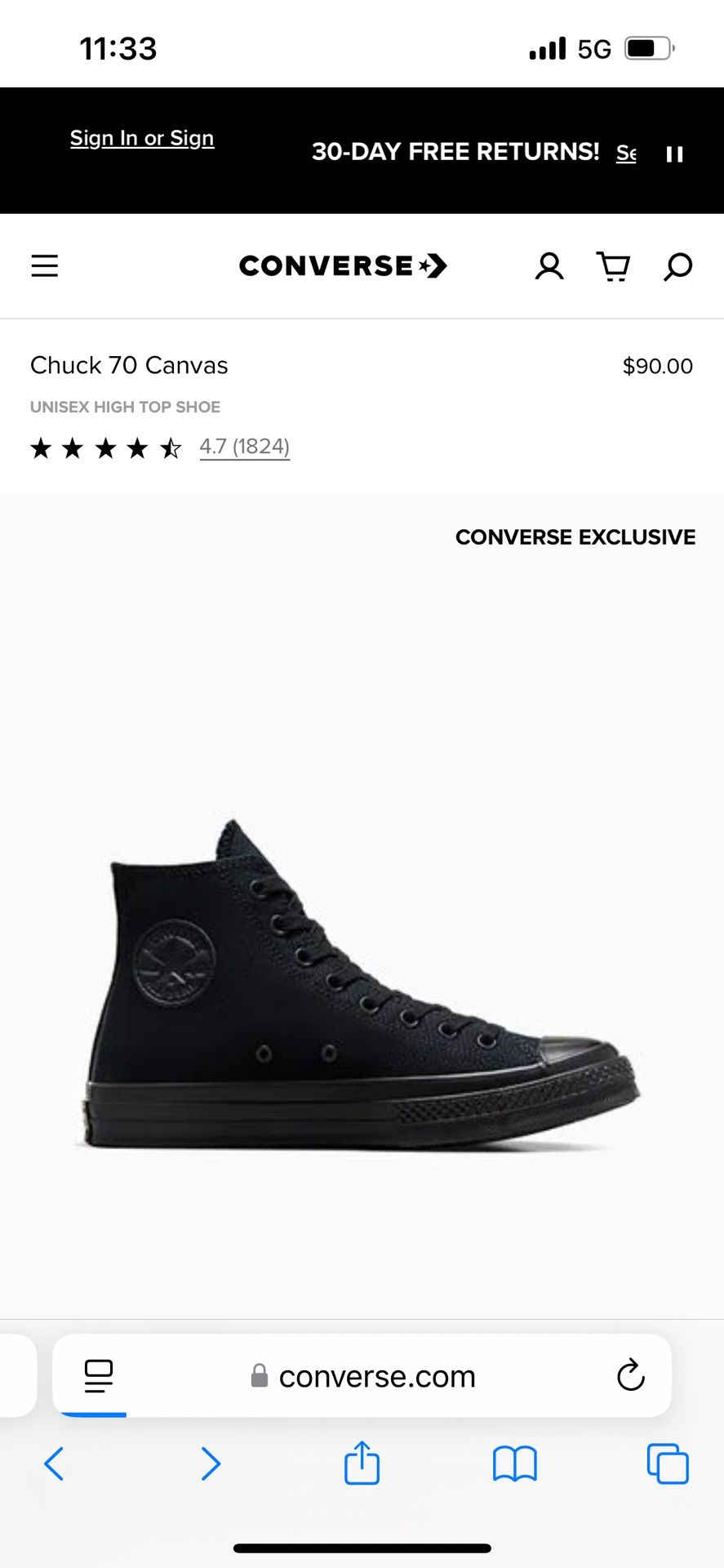 All Black Converse Chuck Taylor 70 Canvas Size 9 Men’s TAKING OFFERS ! !