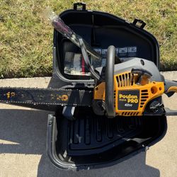 Poulon Pro Chainsaw with carrying case, sharpening tool, wrench and extra chain