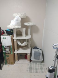 Cat tower and litter box