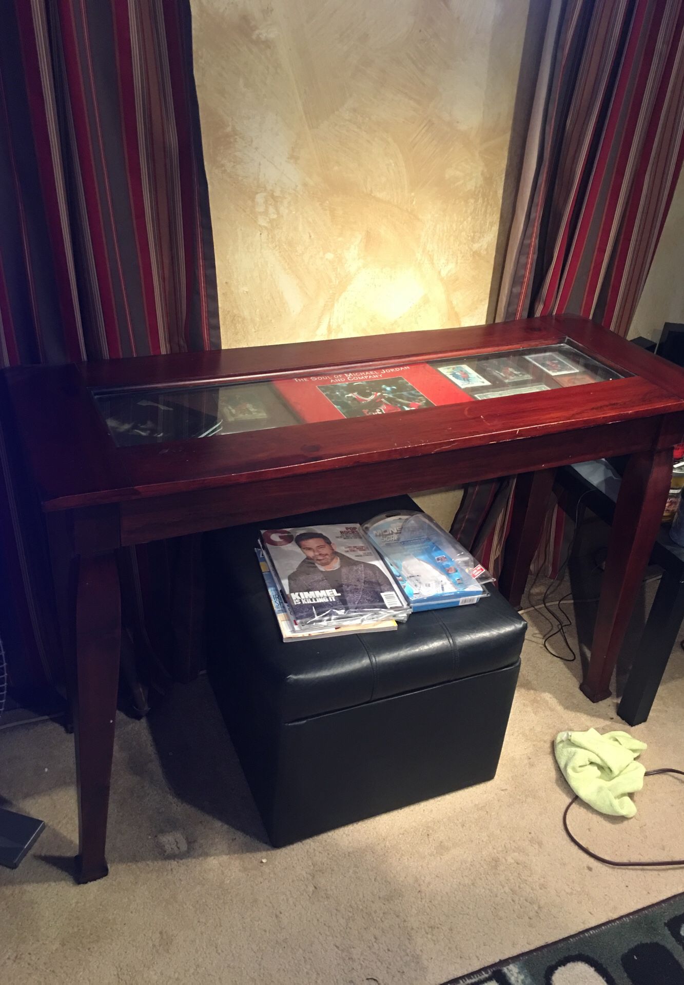 Glass top console table with display. Matching coffee table 20.