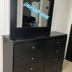 Complete Black Eight Drawer Dresser With Metal Sliders