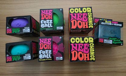 New NeeDoh Funky Pup, Fuzz Ball, Color Change, Glitter + Glow - $18 each