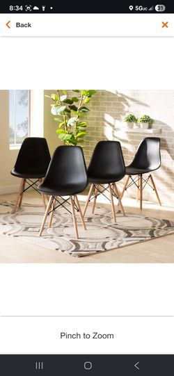 Black Dining Chair Set of 4 Modern  Plastic Chair with Wood Legs