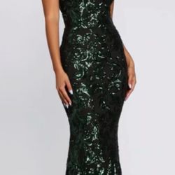 Forest Green Sequin Lace-Up Maxi Formal Dress