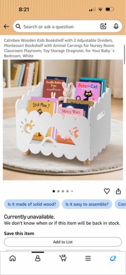 White Wooden Kids Bookshelf with Animal Carvings