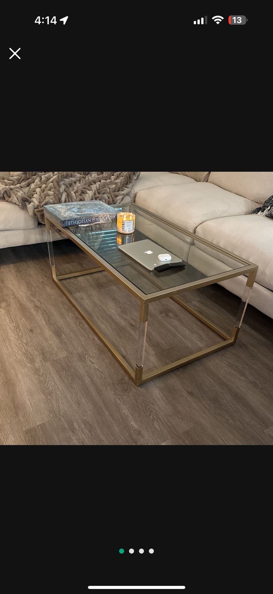 Acrylic And Brass Coffee Table