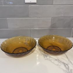 Amber Etched Design Glass Bowls