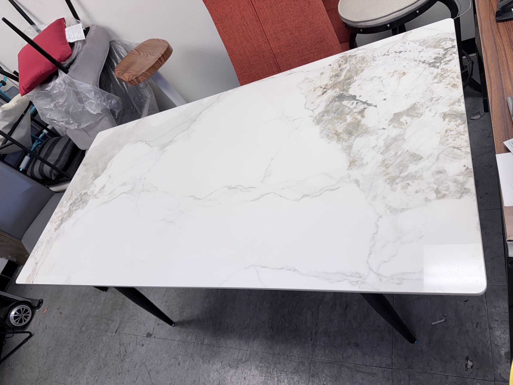 ZL ZELing Dining Table with Marble Sintered Stone Table Top and Metal Legs, White Rectangular Kitchen Table, Dinner Table for Dining Room (63”*31.5”*2