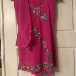 3 Piece Beautiful Pink Fuscia Indian Outfit Dress Girls Size 32