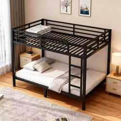 Full Over Full XL Metal Bunk Bed for Adults & Teens, Space-Saving Modern Design, Noise-Reducing, No Box Spring Needed, Easy Assembly, Black