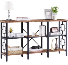 LVB Wood Console Table, 3 Tier, Rustic Brown, 55 Inch