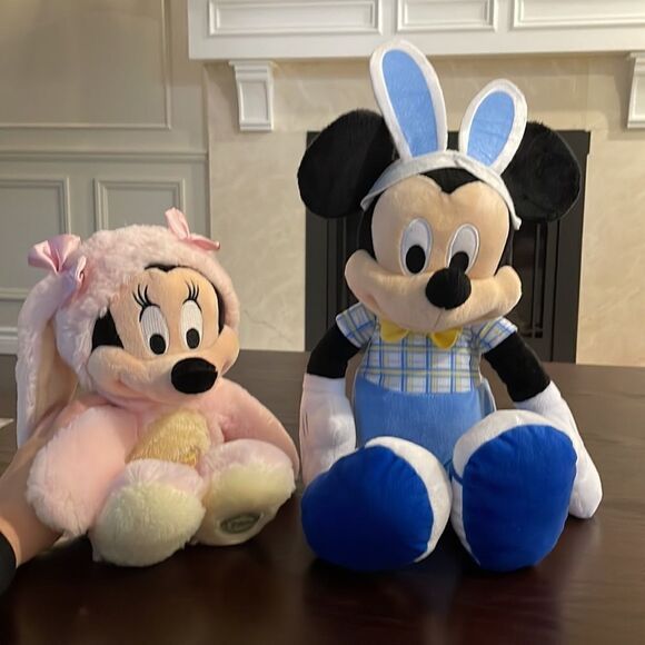 Disney Minnie & Mickey Mouse Plush Stuffed Easter Bunny Costume Pink 15” & 22”