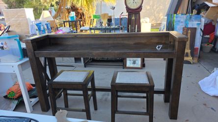 Ashley Rustic Wood Bar Table with 2 Stools