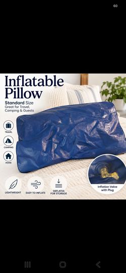 Blue Inflatable Standard Size Pillow Blow-Up Travel Camping Pillow