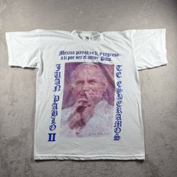 Vintage Pope John Paul II 90s Men’s XL White Shirt Religious T Shirt Rare#7A