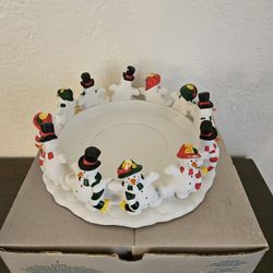 Partylite Ceramic Snowmen Frolocking Frostys Candle Holder