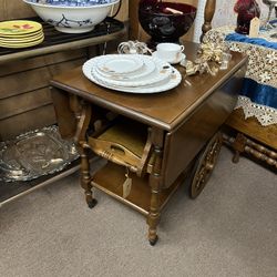 Vintage Solid Wood Bar Tea Cart