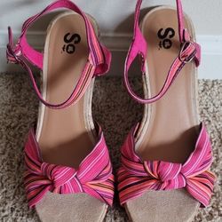 Pink Stripe Women's Wedges