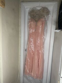 Terani Couture Women’s Size 14 Pink poliester  Illusion Neck Beaded Long Gown
