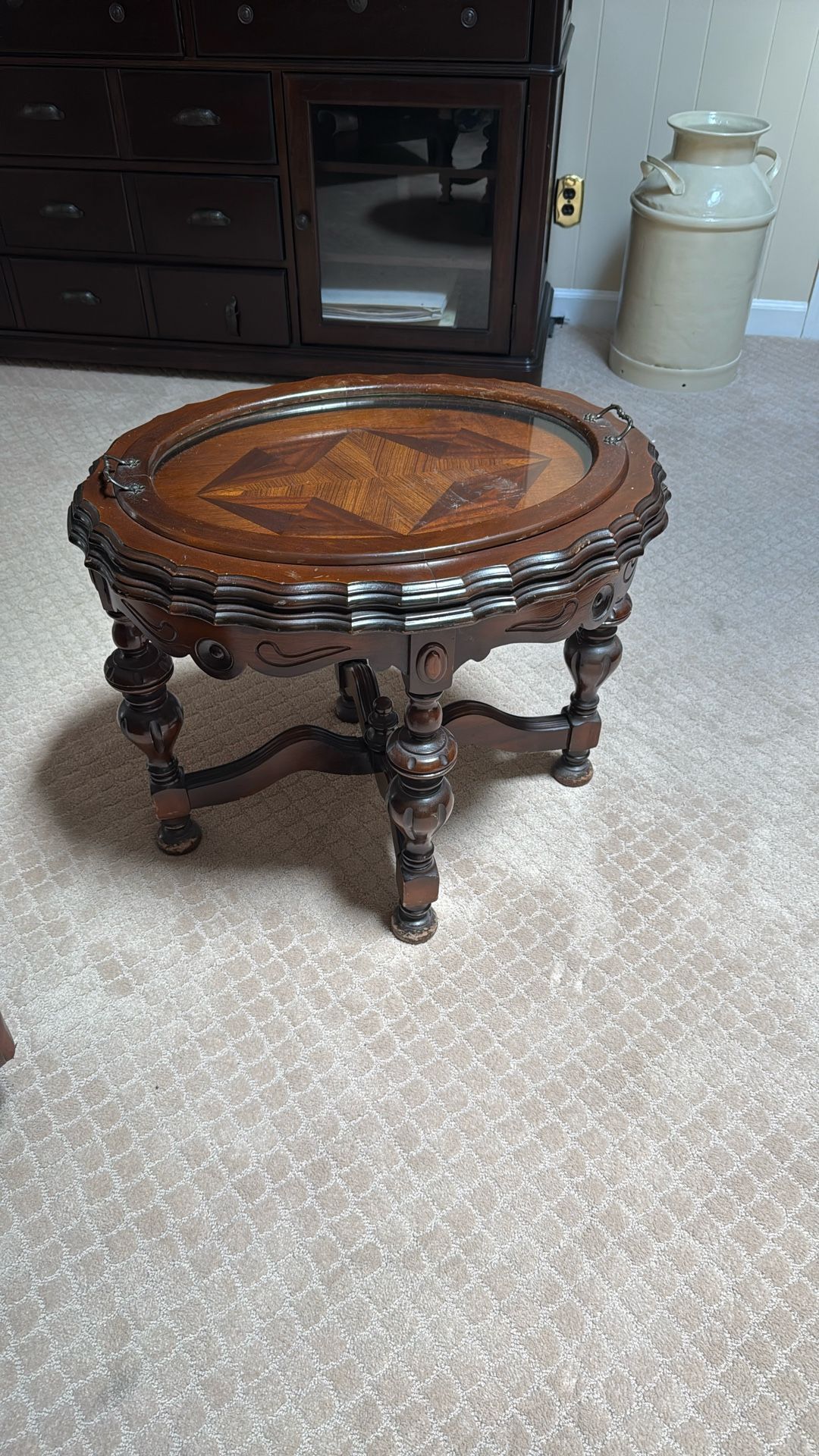 Antique Table with serving tray insert