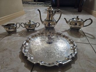 Wilcox IS New Beverly Manor Silver Tea Coffeepot Set & Tray (MAKE OFFER)