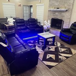New in Box Leather Recliner Set With LED Lights $10DONW