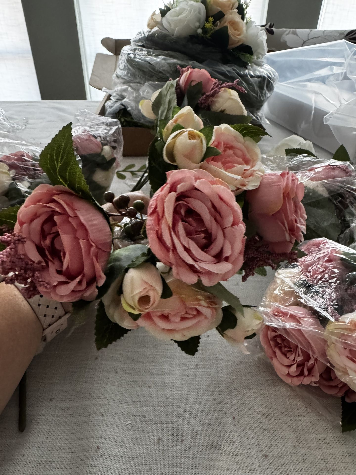 Bundle of eight artificial peony flowers roses. For bridal bouquet /table centerpieces party.