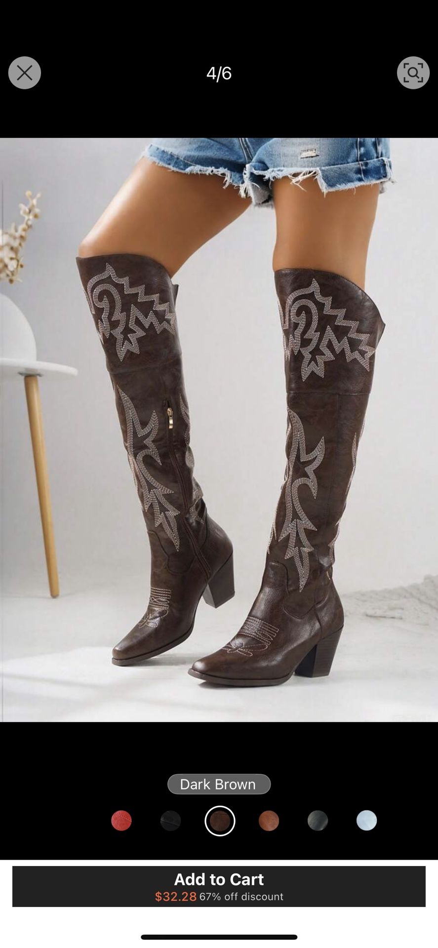 Women's Retro Embroider Thigh High Western Cowboy Boots size 8.5