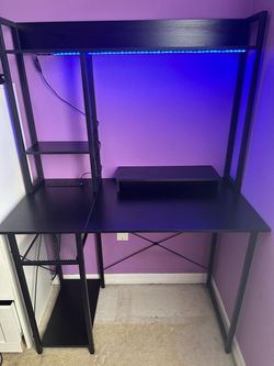 Black Gaming/Work Desk w/ LED Lights & Charging Station