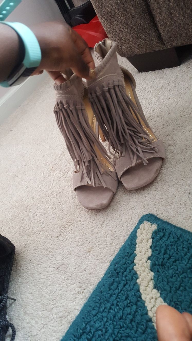 Classy Taupe Fringe Heels