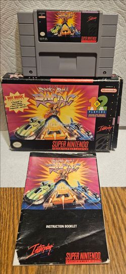 SUPER NINTENDO "ROCK N ROLLIN RACING" GAME IN THE BOX W/ BOOKLET PRE-OWNED NORMAL WEAR