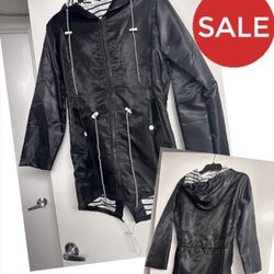 Long Casual Women's Raincoat Jacket Waterproof Windbreaker Hooded Jacket  XS - SM
