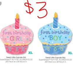 Cupcake balloons 3 blue ones 3 pink ones