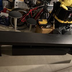 80” X 14” Wood TV Stand With Glass Shelves And Pop Drawers