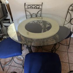 Table Glass Four Chairs 