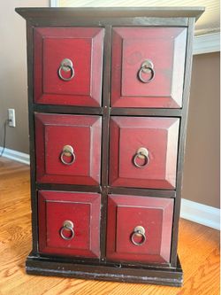 Red & Black 6-Drawer Accent Cabinet / Apothecary Style Storage Chest