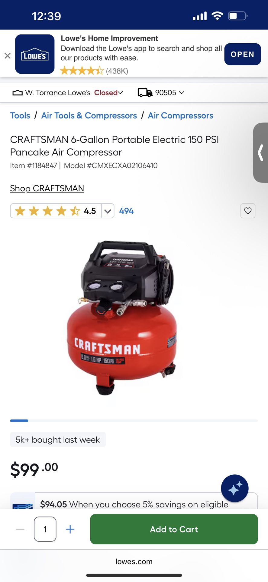 Craftsman 6 Gallon Air Compressor