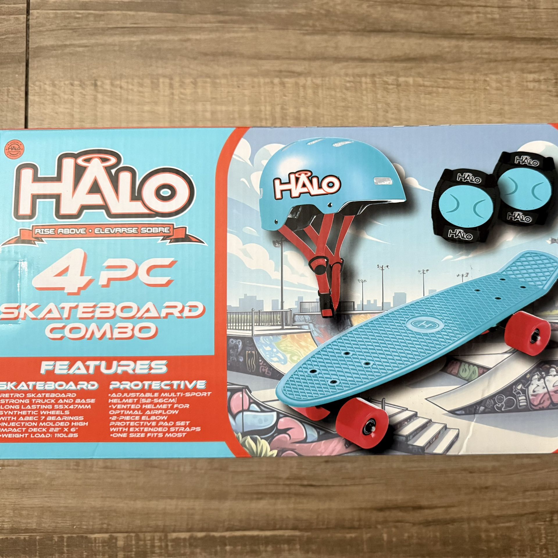 22" Retro Skateboard + Helmet + Elbow Pads Set (Brand New)