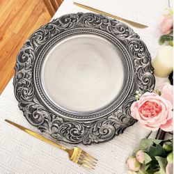 NEW Antique Silver Charger Plates Set of 6 (13”) – Elegant Wedding Decor – $30 FIRM