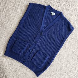 Men's Knitted Blue Vest 2 Pockets 4 Buttons Classic Fashions USA Vintage Size L