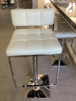 White leatherette adjustable counter height bar stools