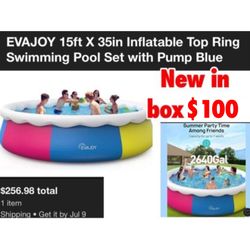 New in box 15x35in inflatable top pool with pump set $100 firm cash only east Palmdale off 47th & R8 