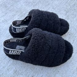 UGG Black Fluffy Slippers Size 5