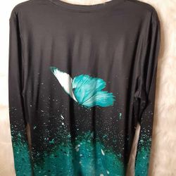  Butterfly Print Ombre Round Neck T-shirt Blouse Size XXL